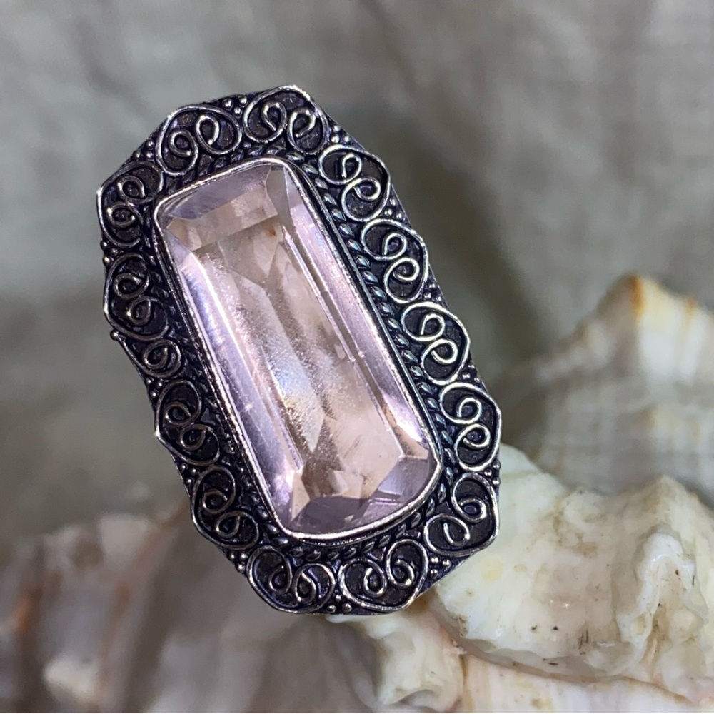 Sale - Pink Quartz Handcrafted Princess cut ring